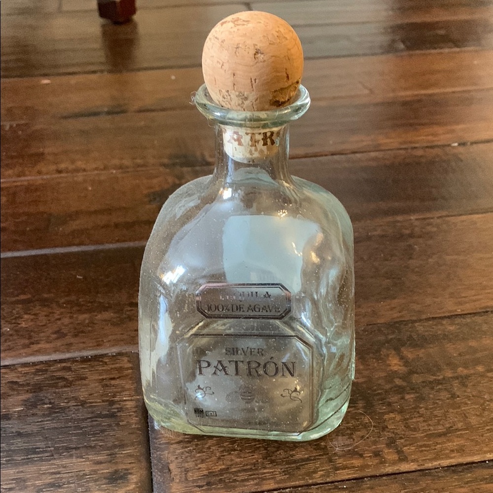 Patron Silver Tequila EMPTY Bottle with Cork 375ml or 6 in tall